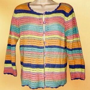 📚 REAL COMFORT Vintage Multicolored Knit Cardigan Button Up
